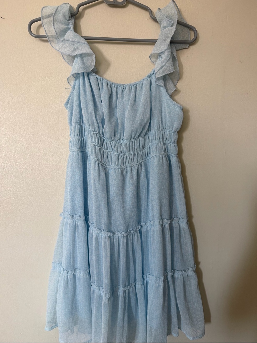 Light Blue Ruffle Strap Mini Dress - Picture 6 of 8